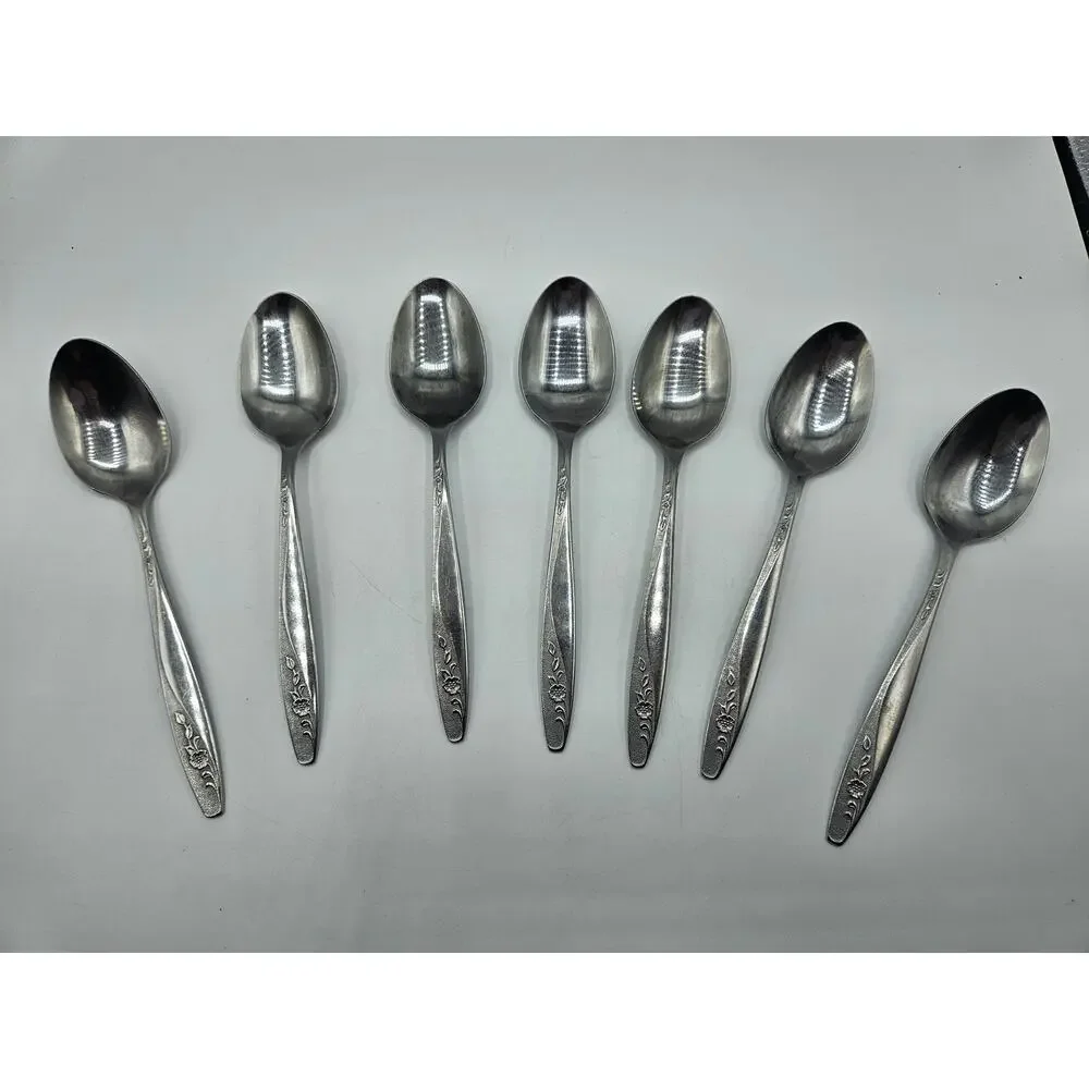 Vintage‎ International Stainless Tablespoons Set 7 Korea Floral Pattern MCM